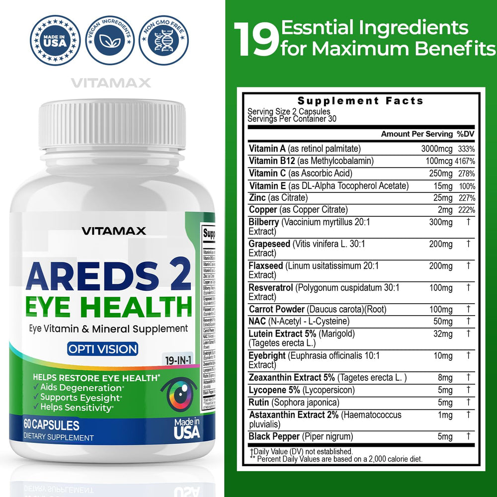 Vitamax AREDS2 bottle on shelf ready for daily eye health routine.
