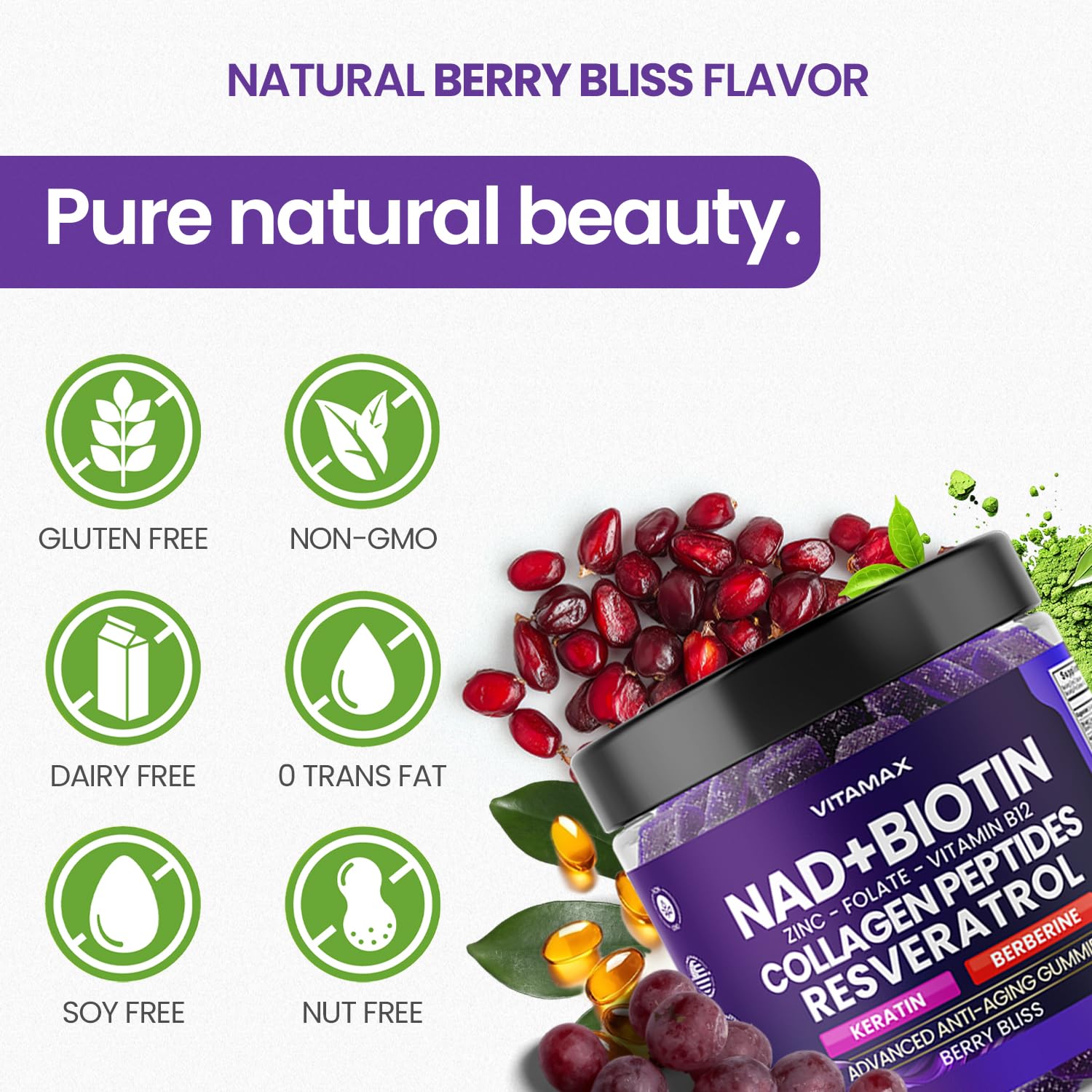 Serving suggestion image showing a day-use serving of Vitamax gummies