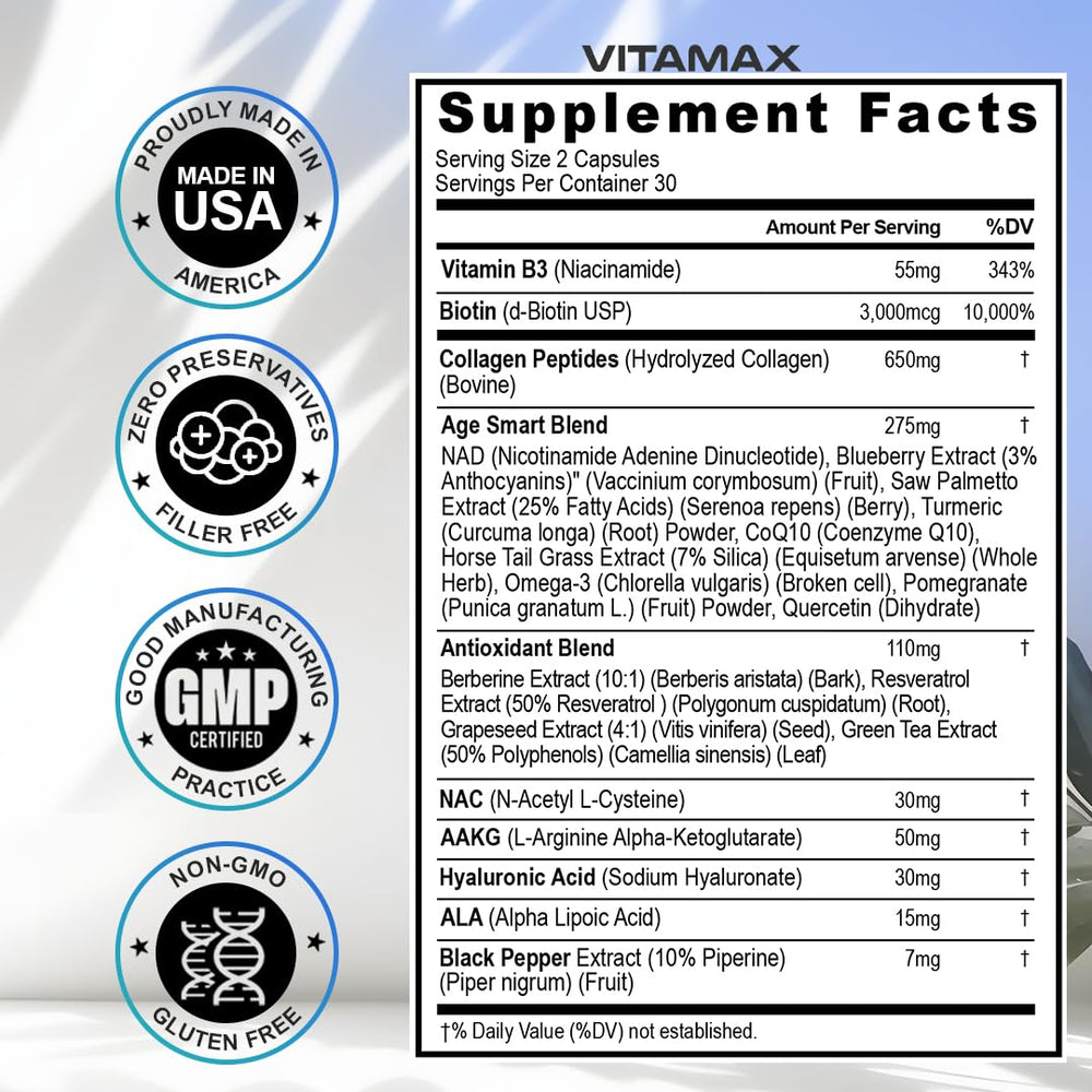 Vitamax grapeseed extract visual denotes antioxidant-rich formula.