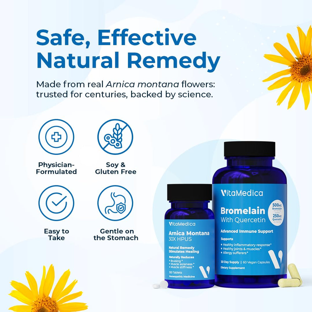 VitaMedica Arnica and Bromelain bundle bottle close-up for value.