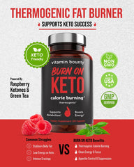 Vitamin Bounty Burn On bottle back reveals usage directions and ketosis notes