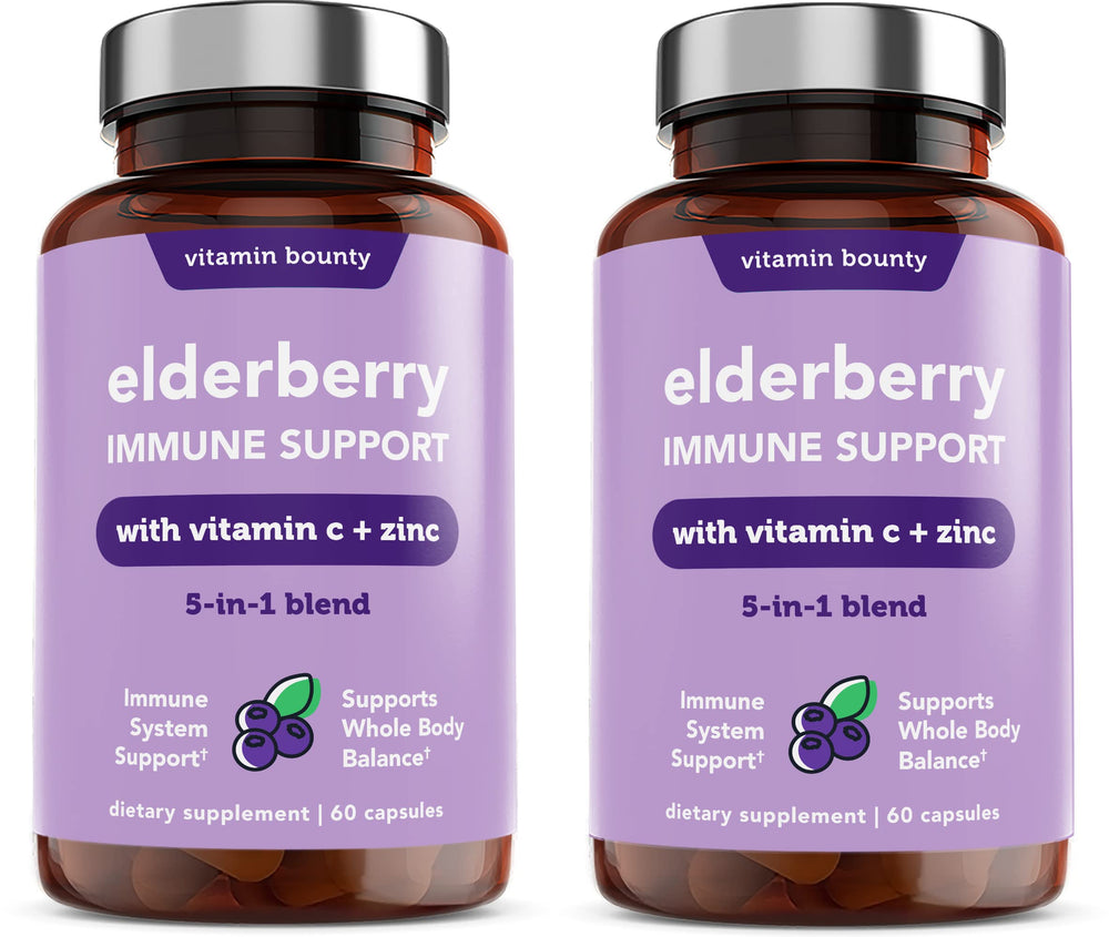 Vitamin Bounty Elderberry Immune Support bottle with capsules for daily wellness