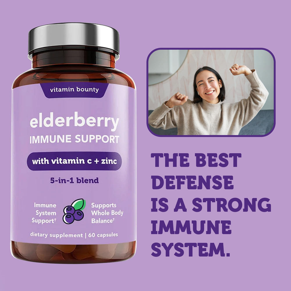 Vitamin Bounty Elderberry Immune Support daily routine with capsules at breakfast