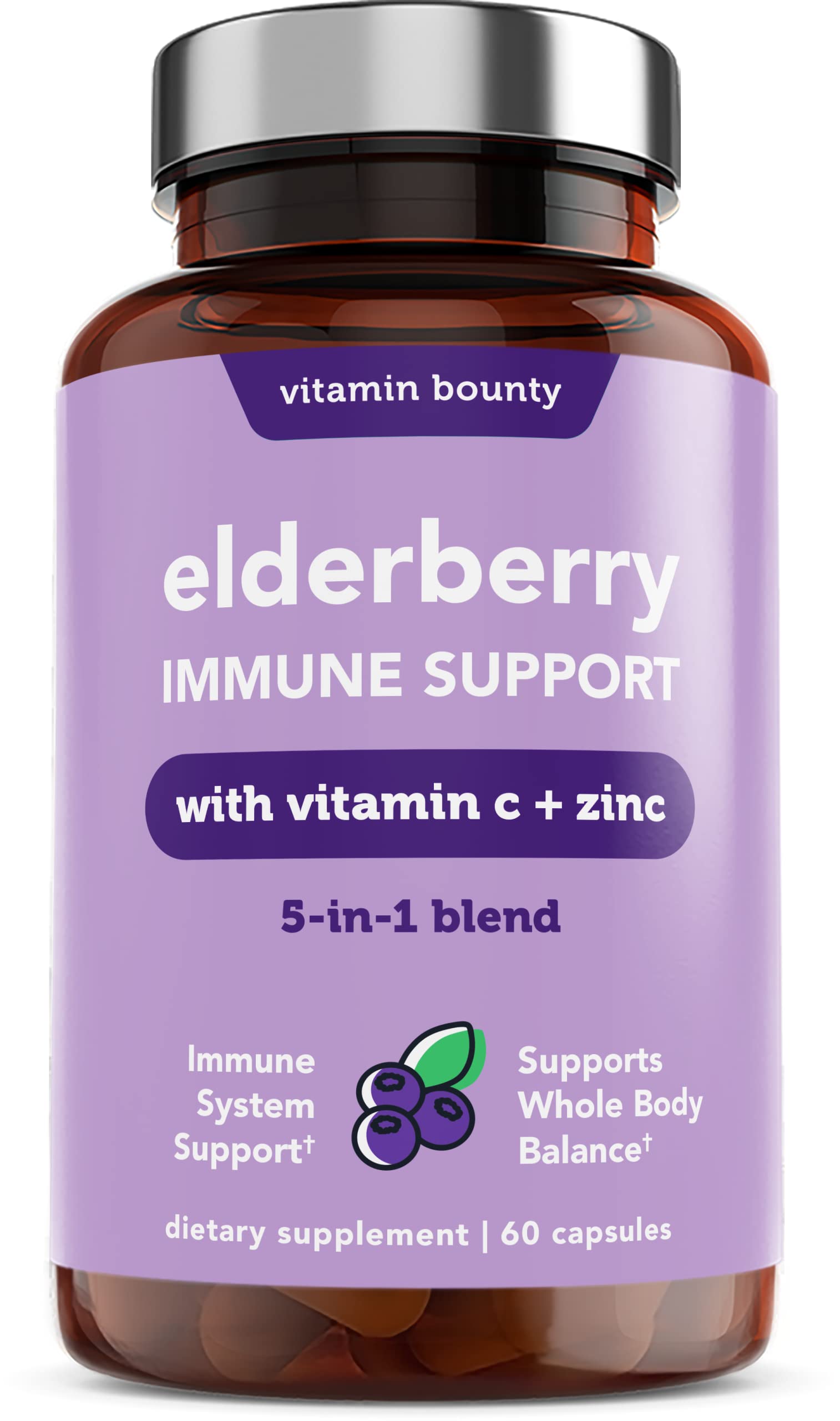 Vitamin Bounty Elderberry Immune Support supplement facts panel detailing ingredients
