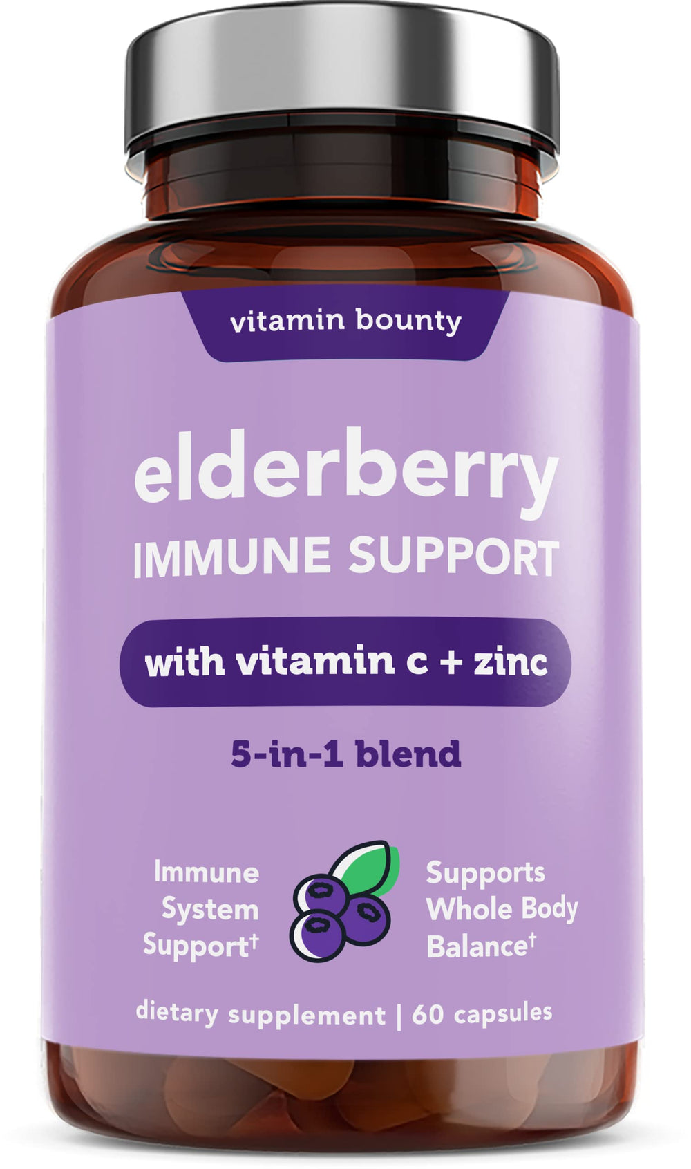 Vitamin Bounty Elderberry Immune Support supplement facts panel detailing ingredients