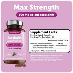 Vitamin Bounty Forskolin maximum strength bottle back with supplement facts panel.