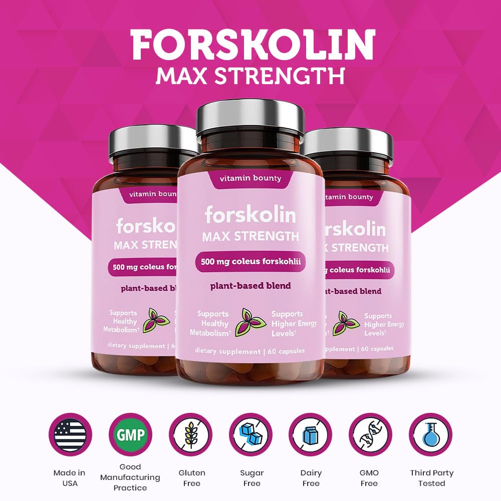 Vitamin Bounty Forskolin maximum strength ingredients panel visible behind label.