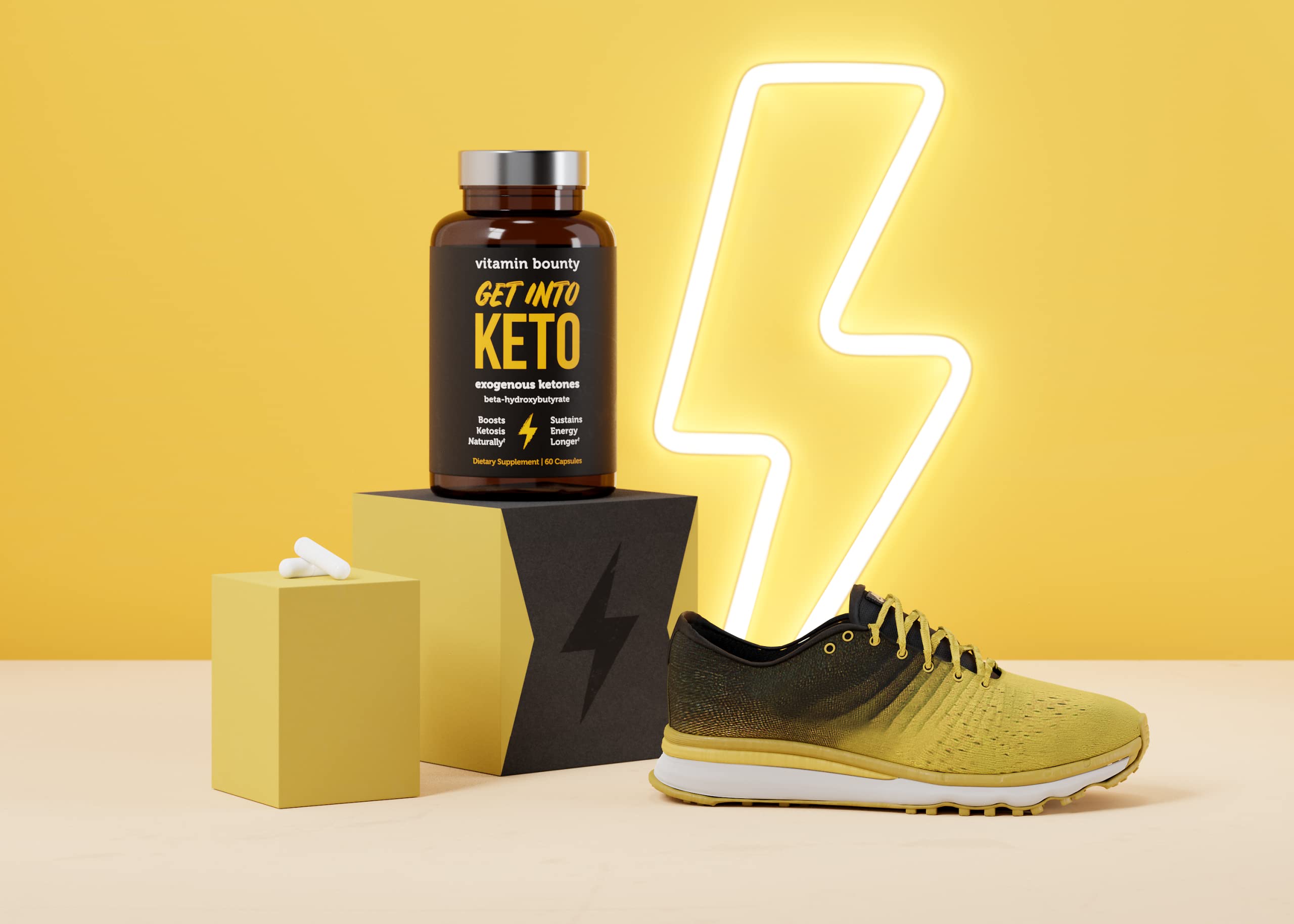 Keto-friendly setup with Vitamin Bounty Raspberry Ketones on a clean counter