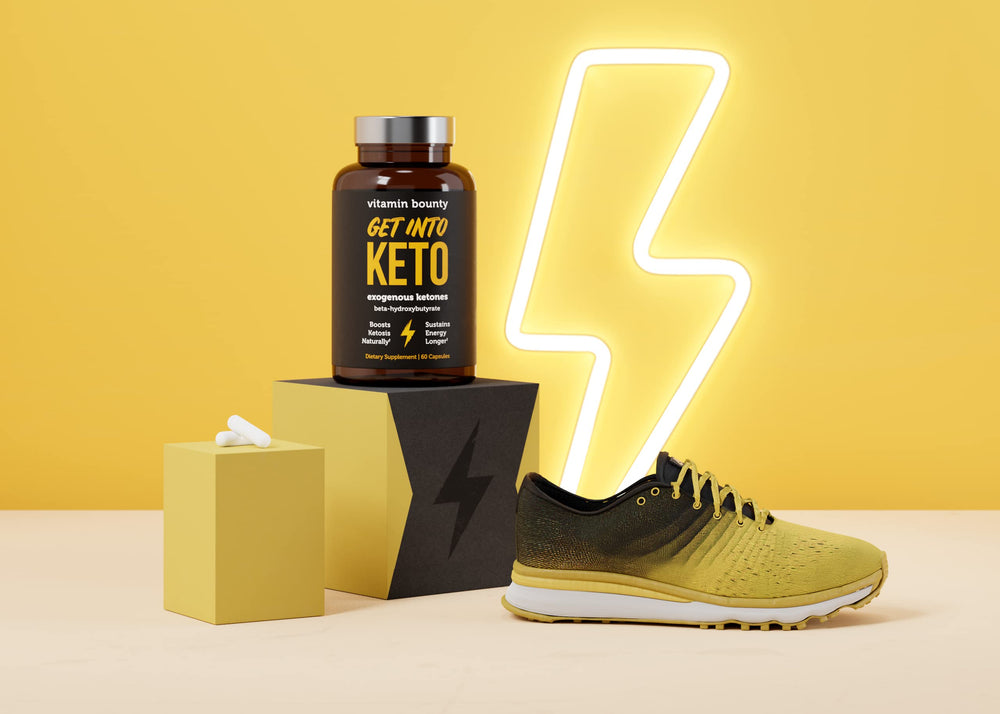 Keto-friendly setup with Vitamin Bounty Raspberry Ketones on a clean counter