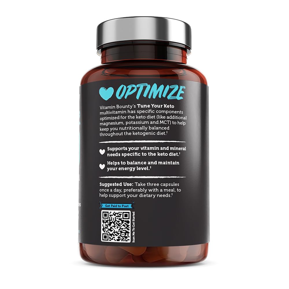 Vitamin Bounty Tune Your Keto Multivitamin bottle label highlights minerals and electrolyte balance