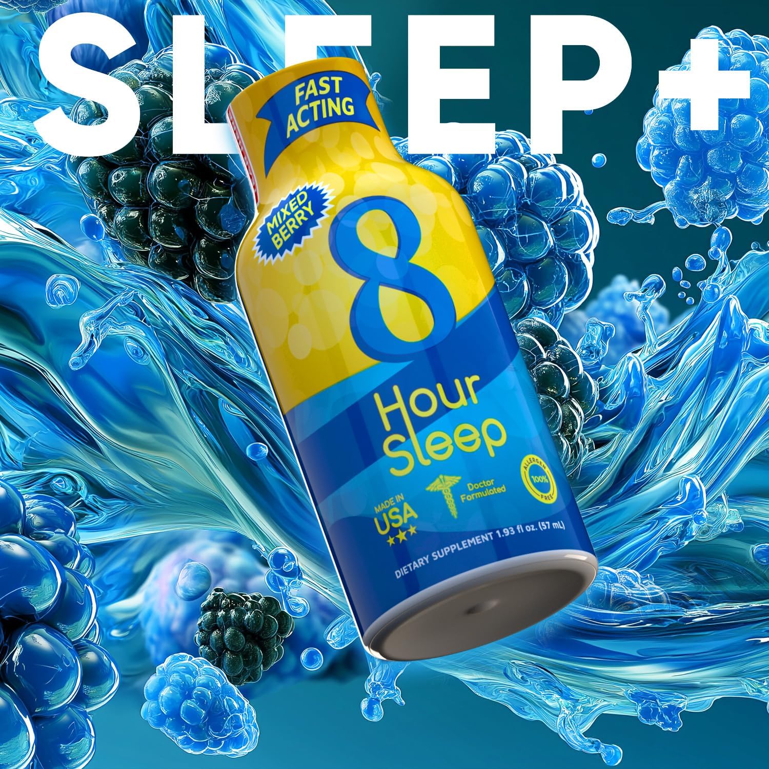 Vitamin Energy 8 Hour Sleep Shot 12-pack packaging on kitchen counter suggesting convenient nightly routine.