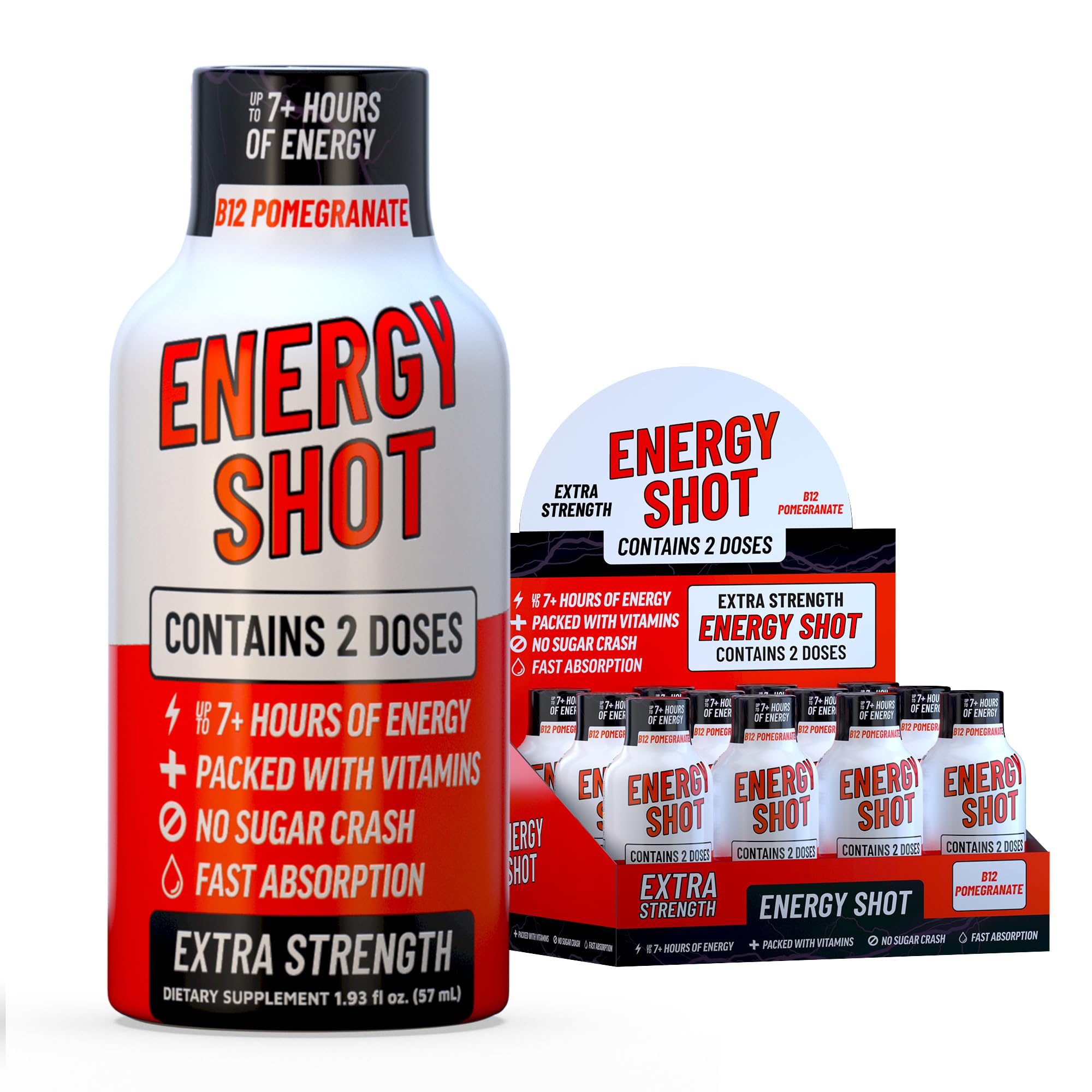 Vitamin Energy B12 Acai Pomegranate shot bottle front view, quick energy option