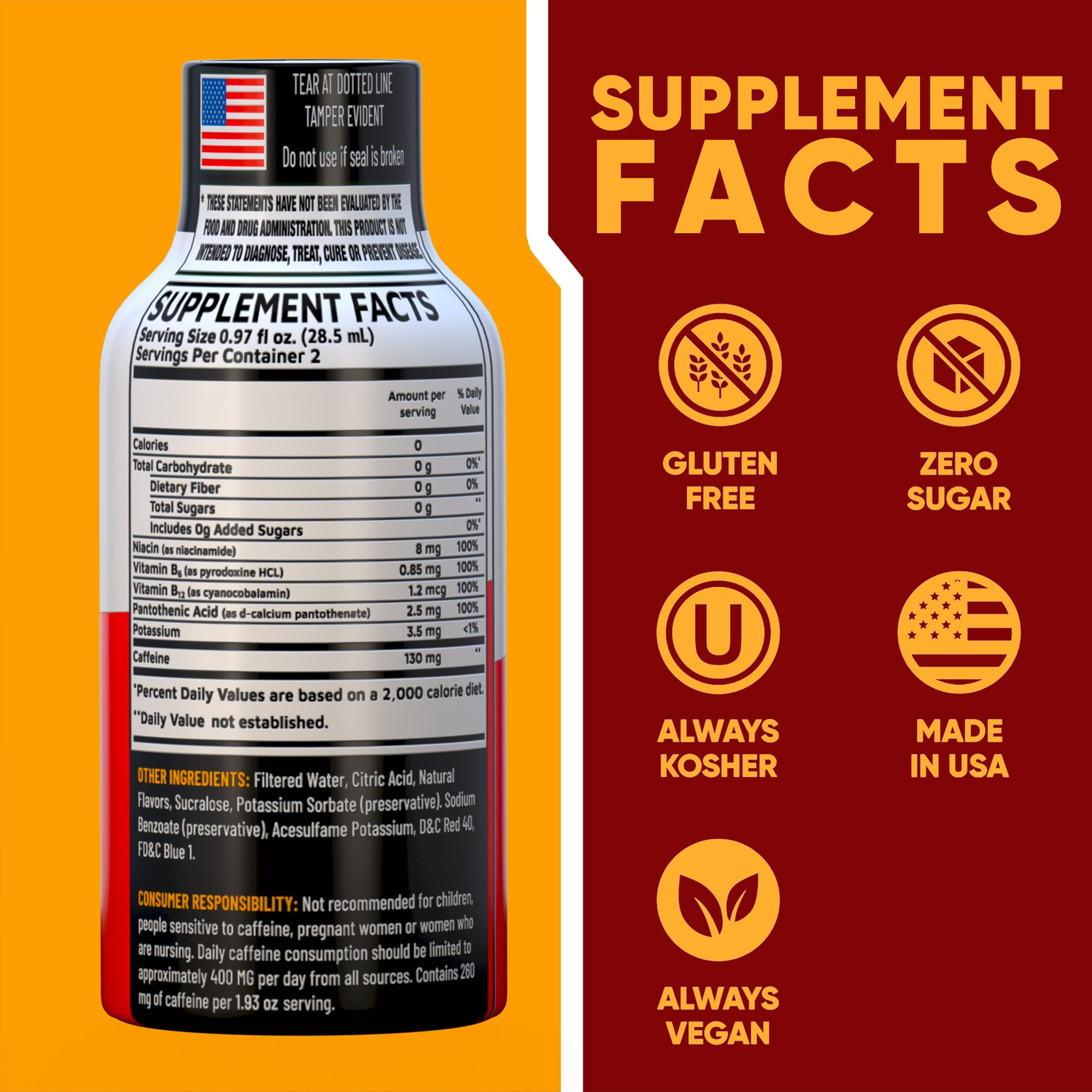 Vitamin Energy B12 Acai Pomegranate shot bottle side angle demonstrating compact size