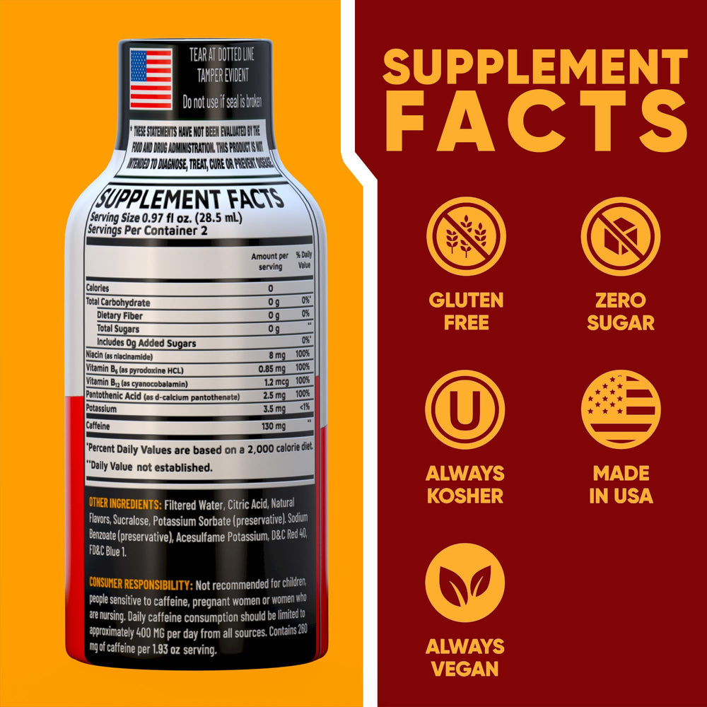 Vitamin Energy B12 Acai Pomegranate shot bottle side angle demonstrating compact size