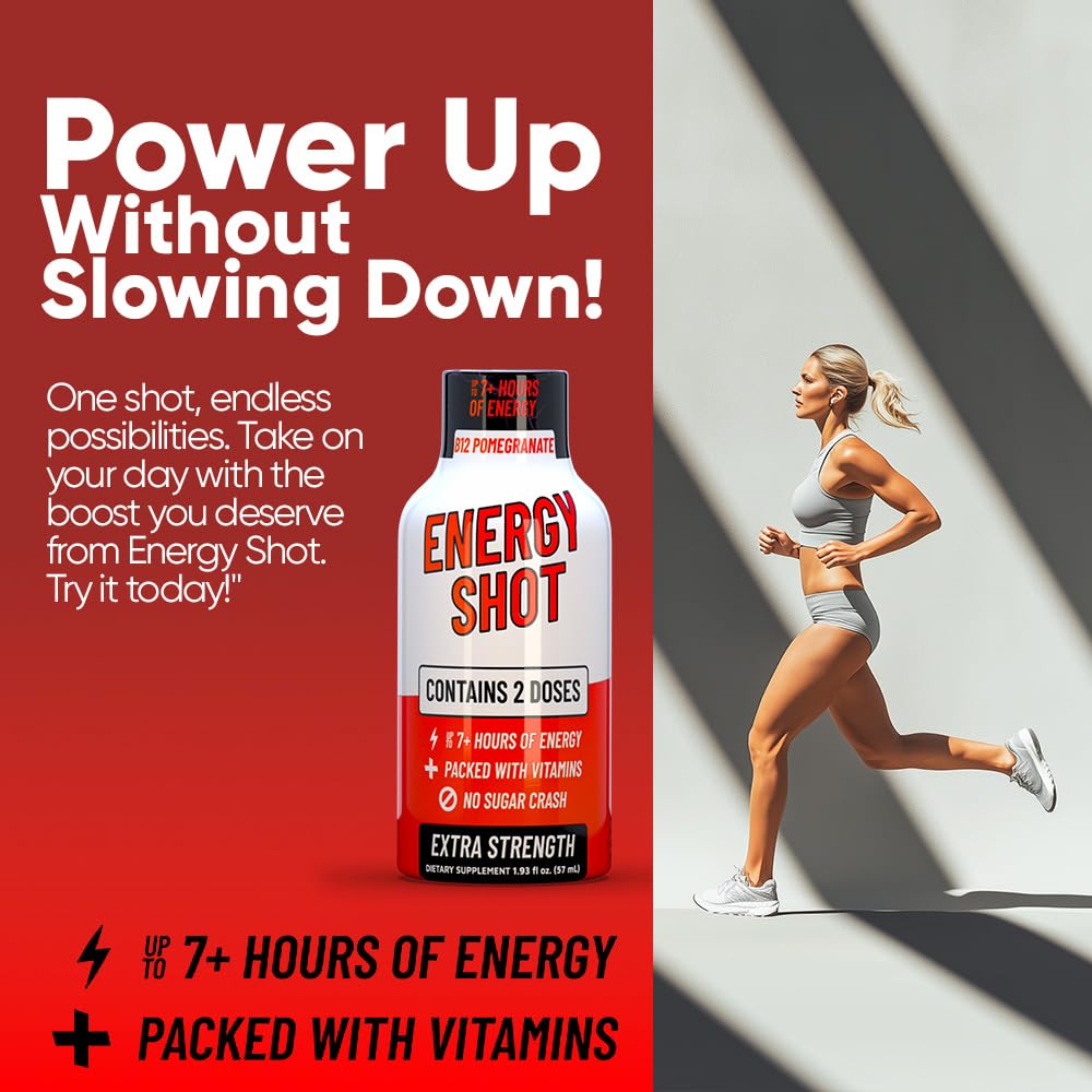 Vitamin Energy B12 Acai Pomegranate shot glass with ice for on-the-go use