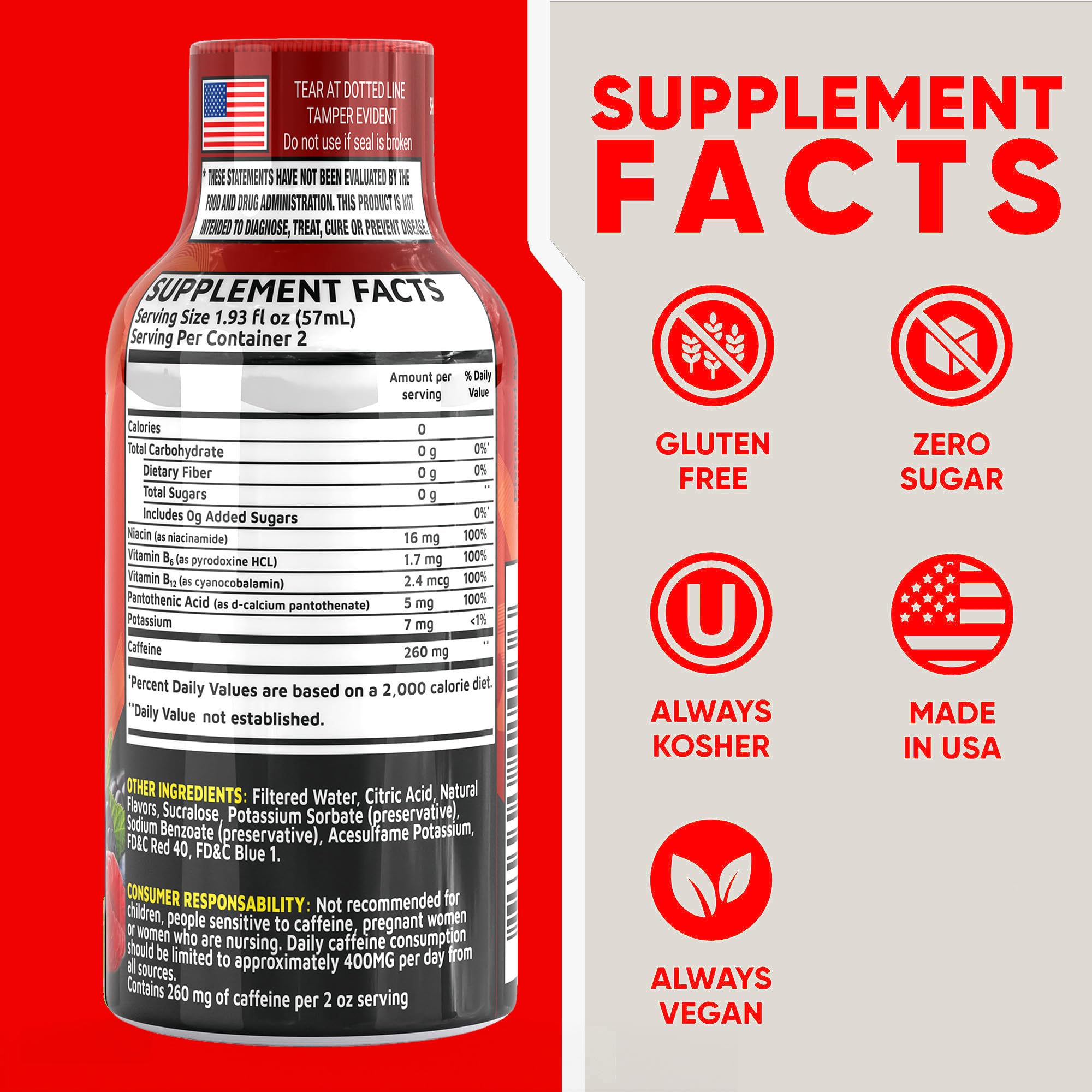 Vitamin Energy Fruit Punch bottle pour demonstrates quick caffeine kick for focus