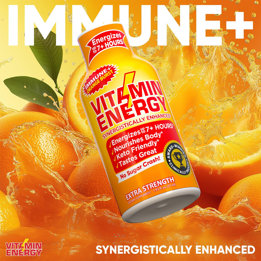 Vitamin Energy Immune+ Orange Burst on shelf in a grocery display