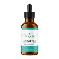 Vitamin Evo Echo Free Tinnitus Drops bottle shown for ear wellness support.