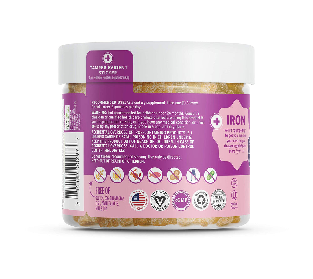 Vitamin Friends iron gummies close up emphasizes tasty daily iron support for kids