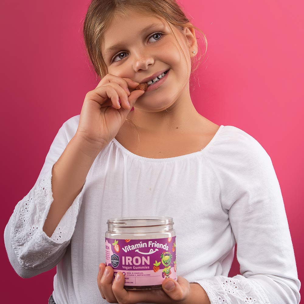 Vitamin Friends strawberry flavor gummies on bright packaging appeal to children