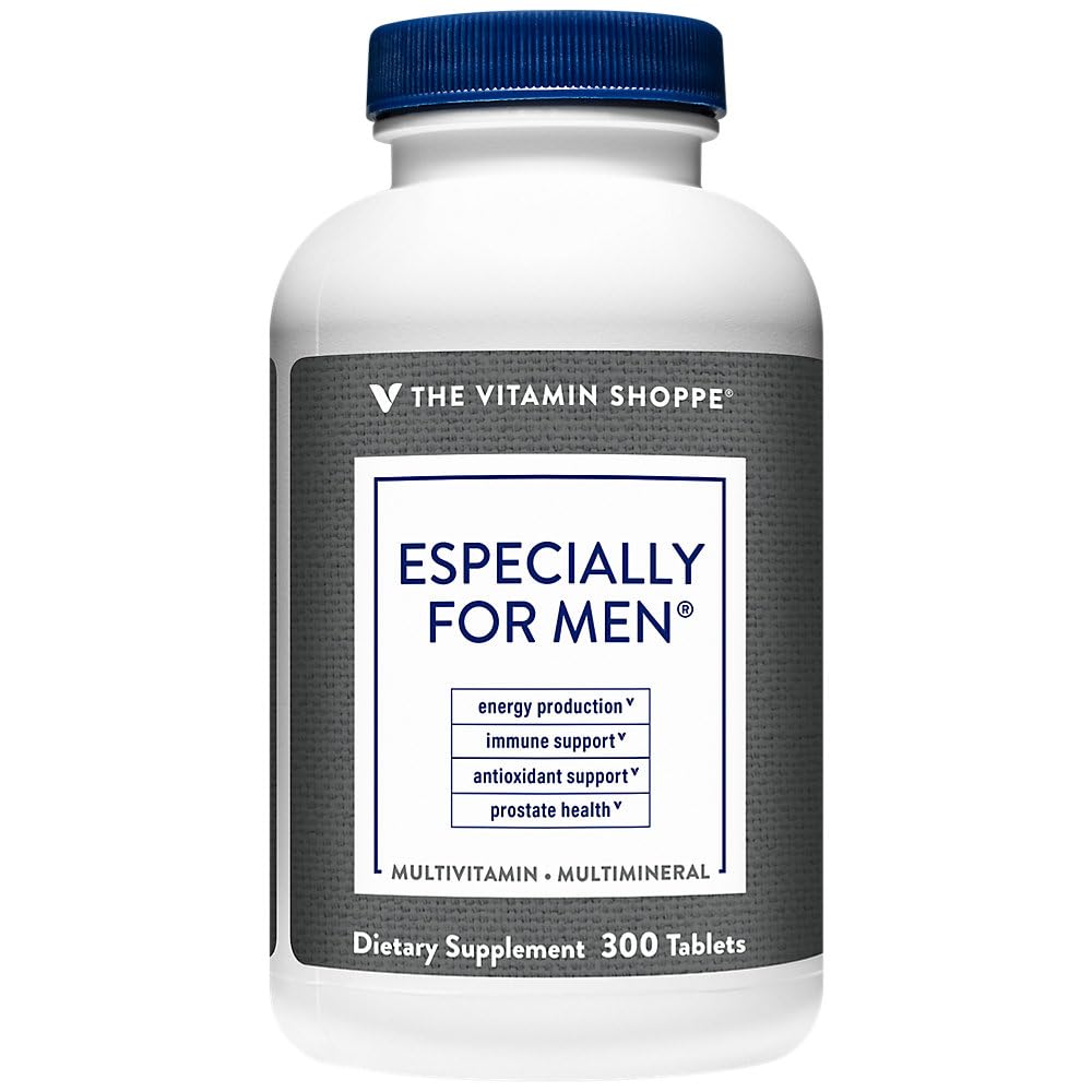The Vitamin Shoppe Men's Multivitamin bottle front – supports daily energy and overall wellness.