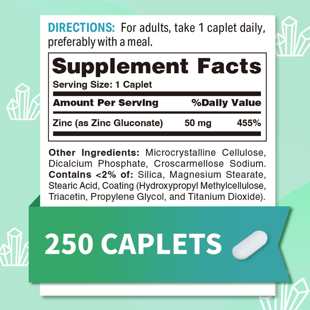 Vitamin World zinc chelate capsules highlighting 250 days supply