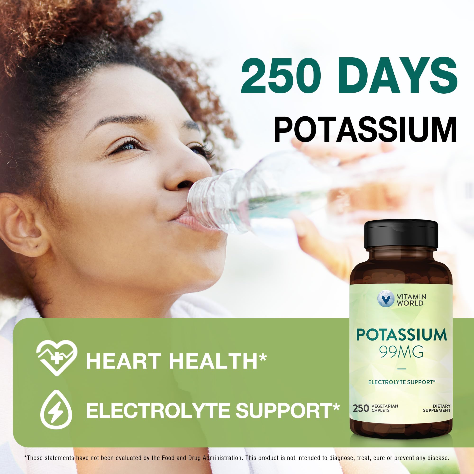 Vitamin World potassium caplet being taken as part of daily routine