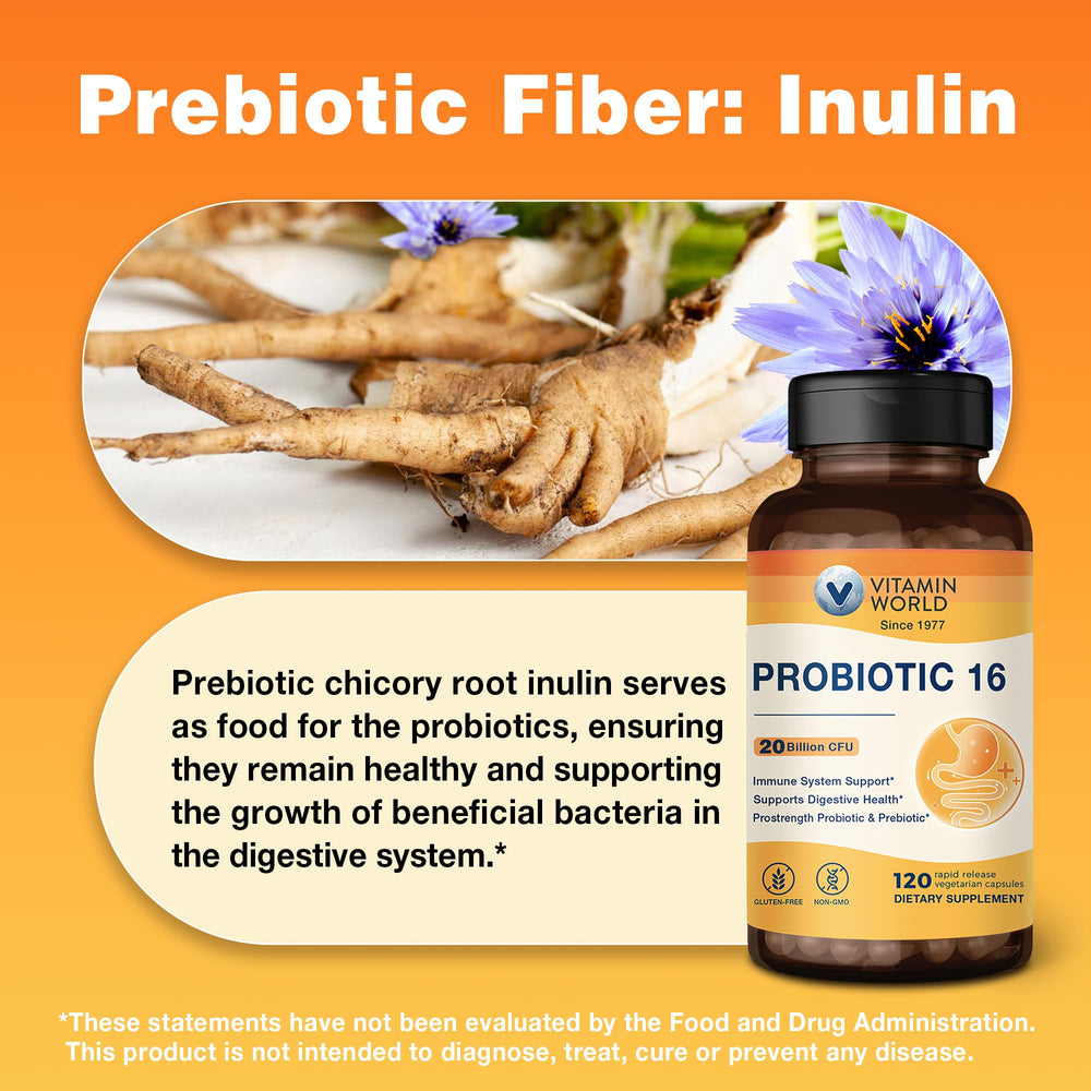 Vitamin World Probiotic 16 prebiotic inulin fiber illustration