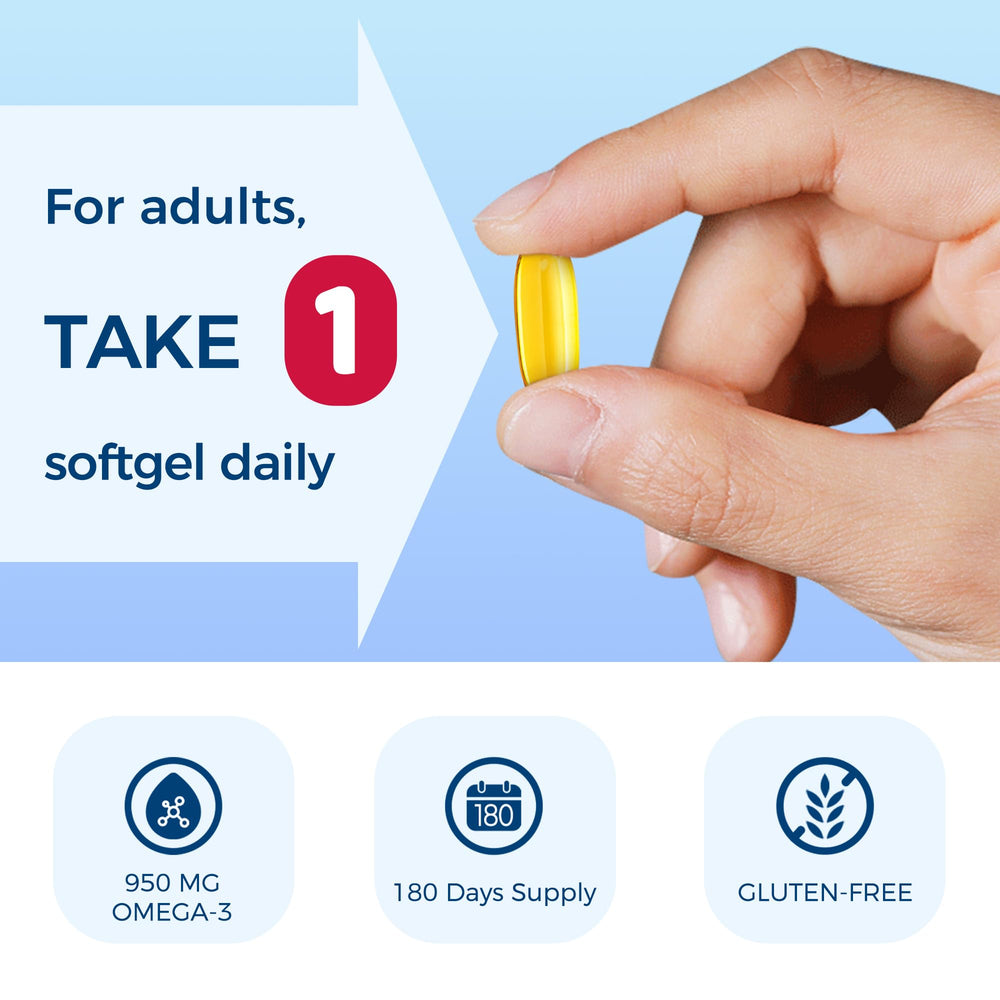 Vitamin World six-month supply bottle highlights long-lasting softgels.
