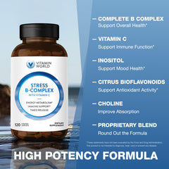 Vitamin World Stress B Complex caplets in a blister pack close-up for convenient daily use.
