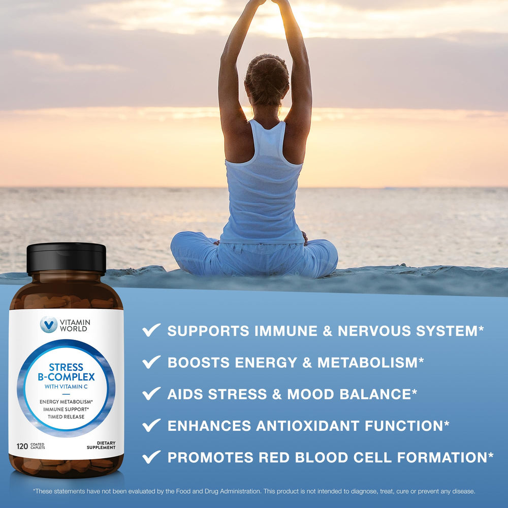 Vitamin World Stress B Complex daily dosing suggestion on the label for routine support.
