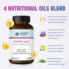 Vitamin World Triple Omega bottle pour for daily wellness