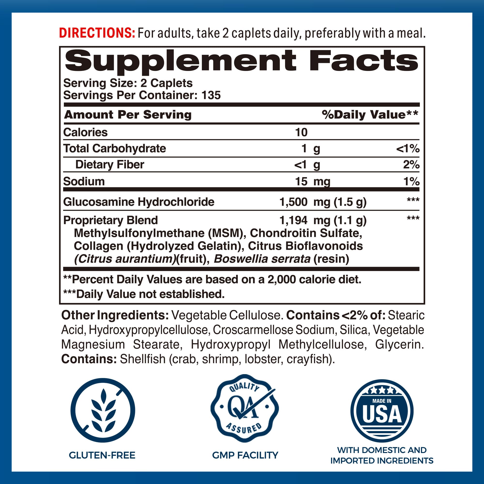 Vitamin World Joint Mover back-label with ingredients and usage guidance