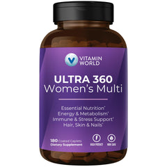 Vitamin World Ultra 360 bottle cap closeup highlighting daily wellness support