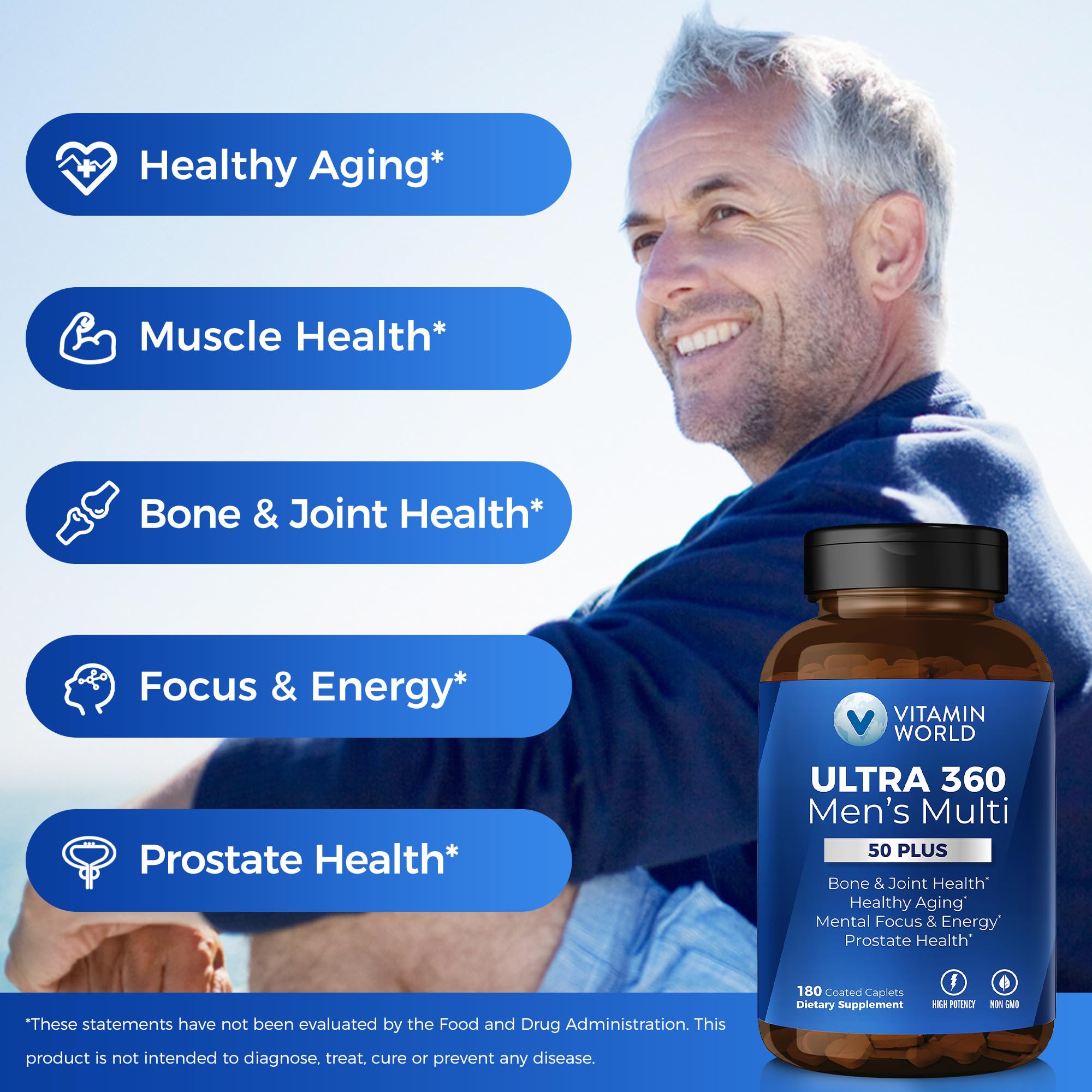 Vitamin World Ultra 360 Men 50+ daily dosing caplets with meal