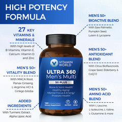 Vitamin World Ultra 360 Men 50+ label detail highlighting nutrients