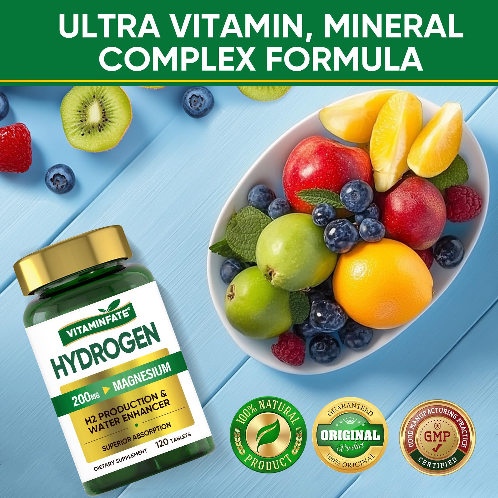 VITAMINFATE glass of hydrogen water conveys refreshing hydration.