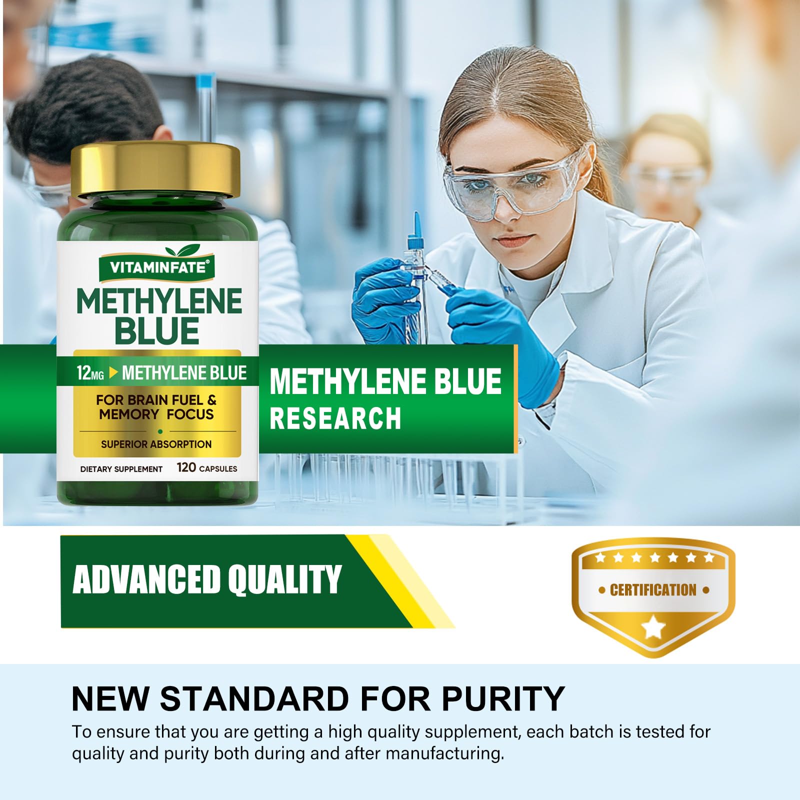Vitaminfate Methylene Blue brain-focus graphic suggesting cognitive clarity.