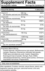 Bottle label highlighting ingredients panel and vitamins