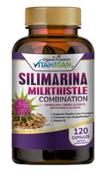 VITAMISAN Milk Thistle bottle close-up showing label and liver support potential.