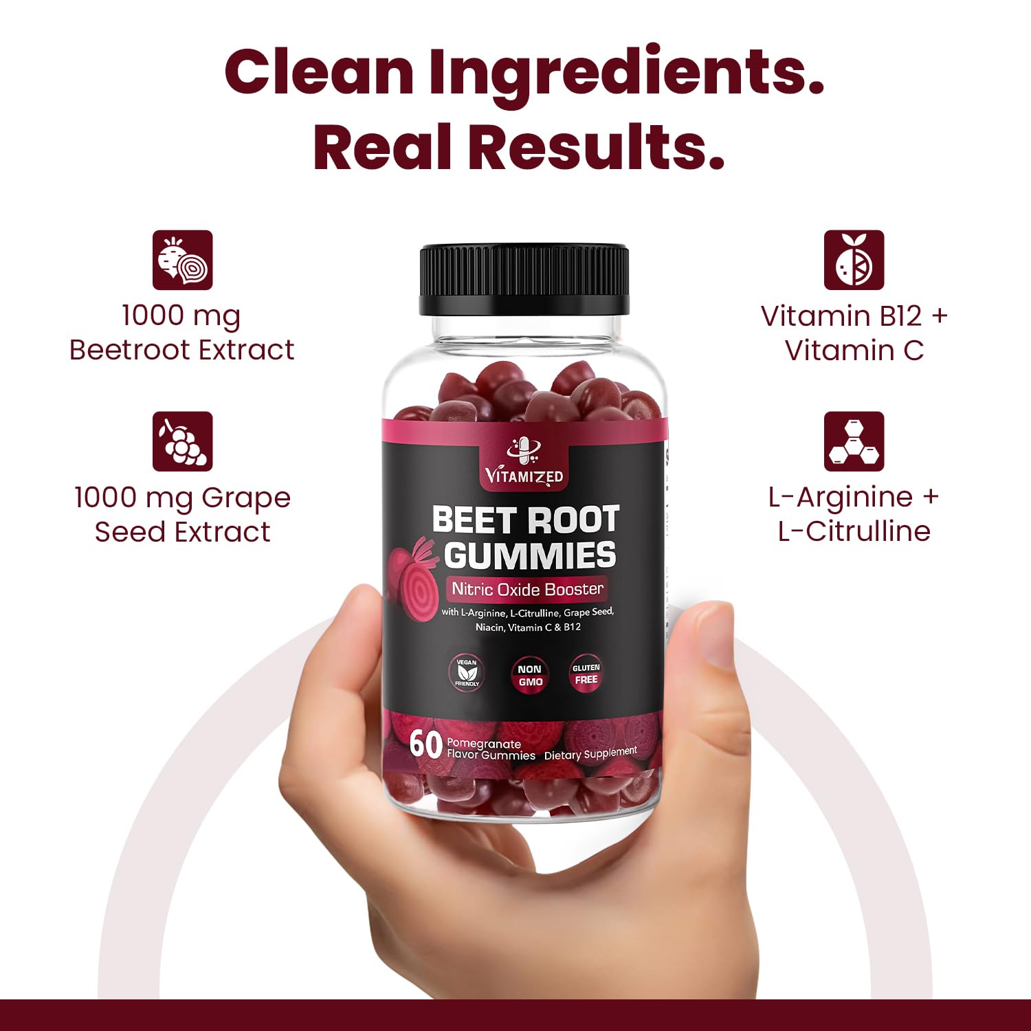 Vitamin C and B12 in VITAMIZED Beet Root Gummies packaging