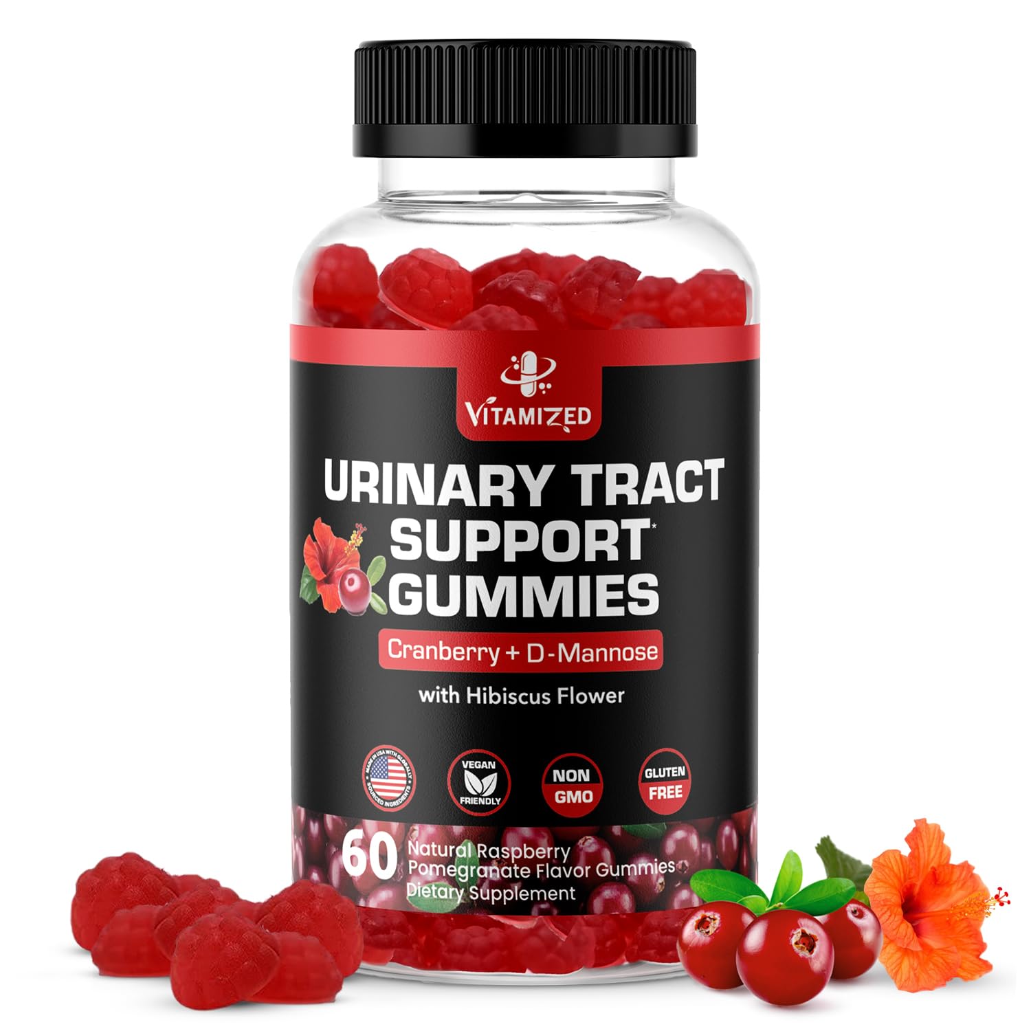VITAMIZED Cranberry Gummies bottle front for daily urinary wellness.