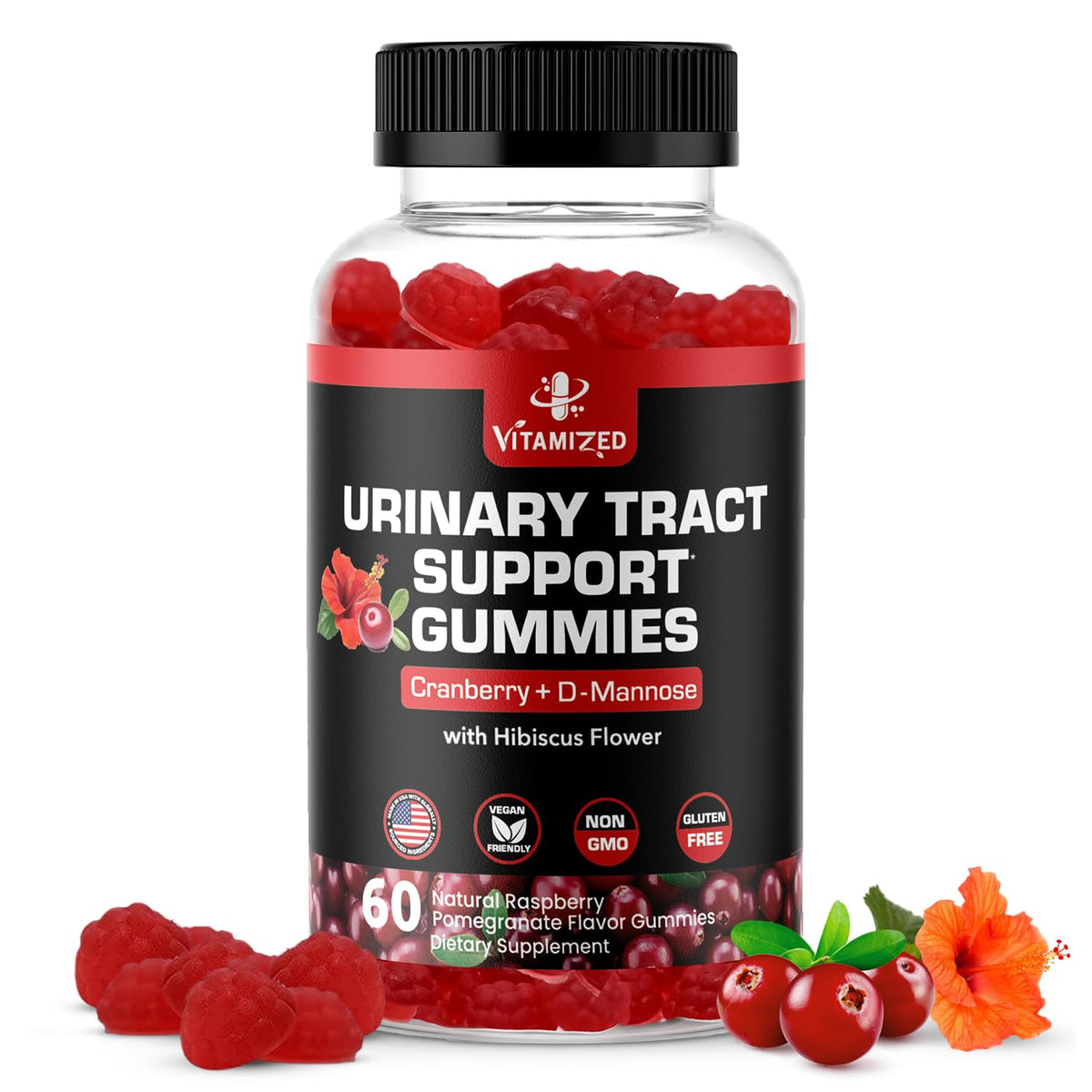 VITAMIZED Cranberry Gummies bottle front for daily urinary wellness.