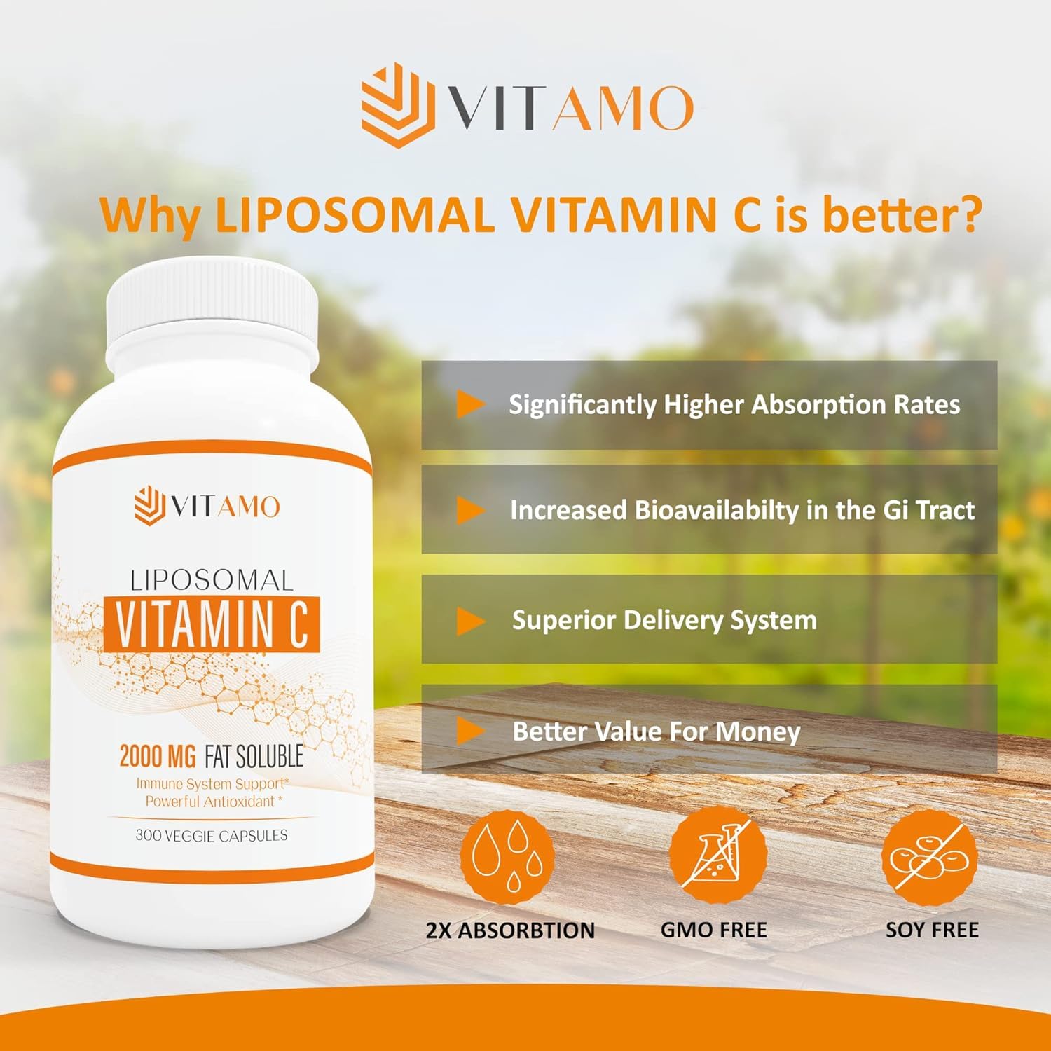 Vitamo Liposomal Vitamin C 2000mg ingredients with sunflower lecithin