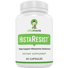 VitaMonk HistaResist bottle highlights the DAO enzyme formula for smoother digestion.