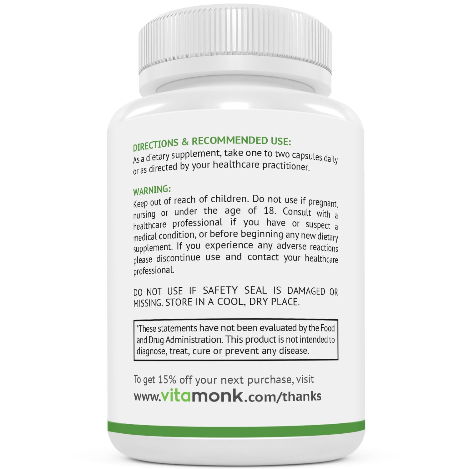 Twist-open VitaMonk bottle showing capsule texture and color.