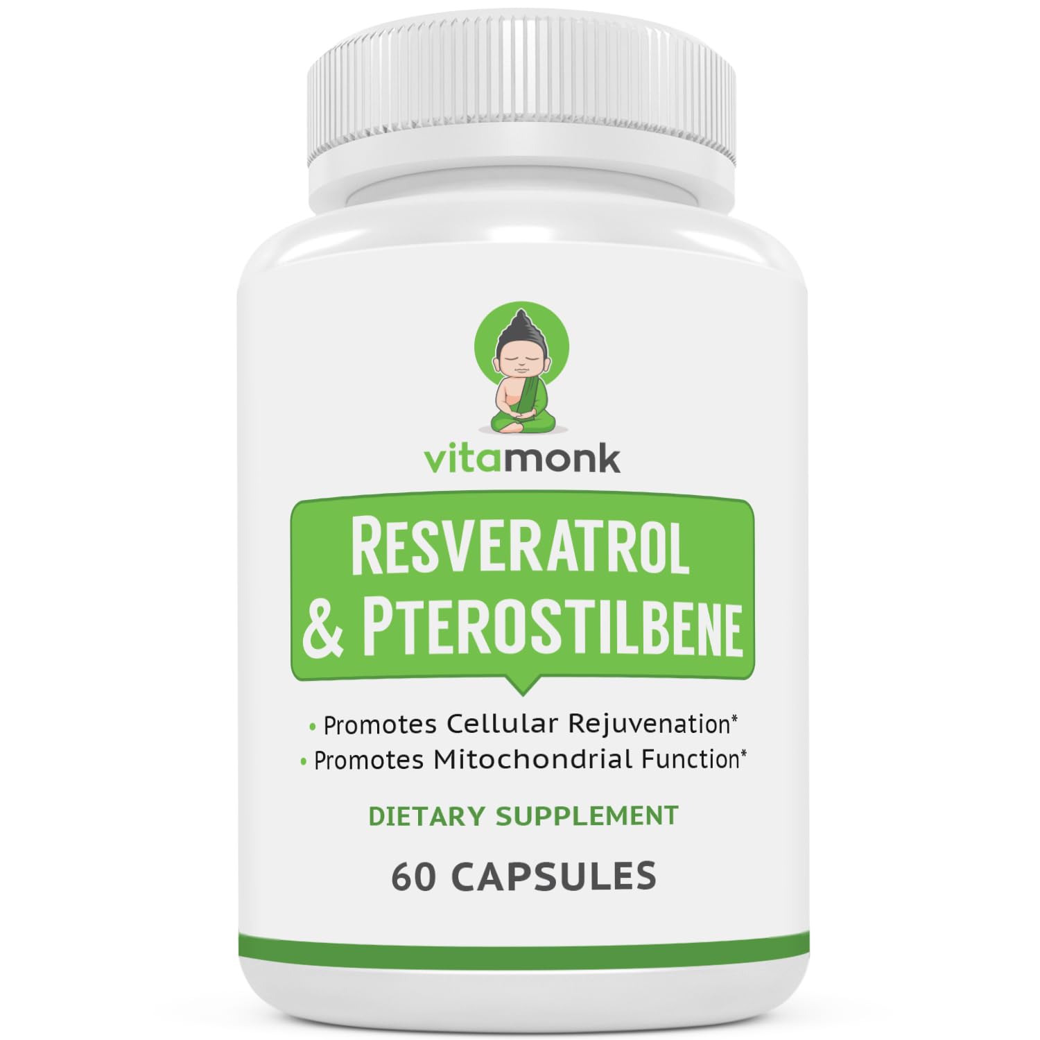 VitaMonk Resveratrol bottle and capsules for healthy aging support.