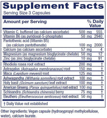 Vitanica Adrenal Assist bottle back shows ingredients for daily use