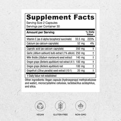 Vitanica Candidastat bottle on wooden surface for natural wellness.