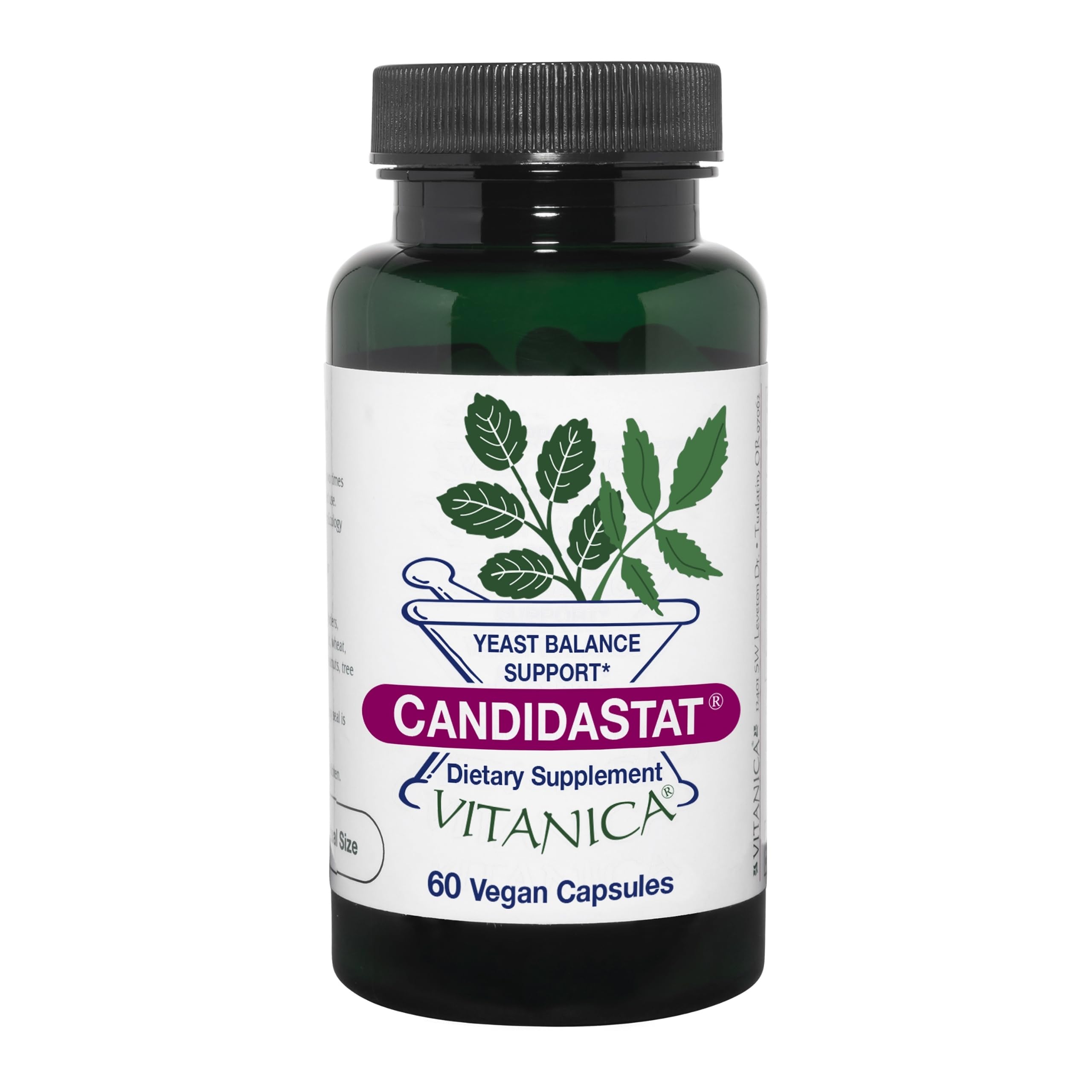 Vitanica Candidastat bottle with vegan capsules for balanced internal harmony